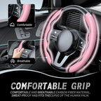 2pcs Car Steering Wheel Cover,Anti-Skid Carbon Fiber Steering Wheel Protector for Men Women,Multiple Color Options,Universal for Most Car Interiors Accessories (Pink)