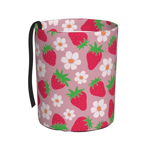 Car Garbage Bag Pink Strawberry and Floral Mini Car Trash Bin Portable Collapsible Waterproof Rubbish Bag for Car Accessories Back Front Seat Cup Holder