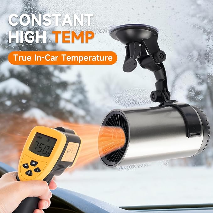 Car Heater, 12V Portable Car Heater that Plugs into Cigarette Lighter, Defroster for Car Windshield, 2 in 1 Heating & Cooling Fast Heating Defrost Defogger with Suction Holder
