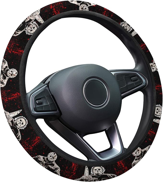 Horror Slasher Steering Wheel Cover, Non Slip Polyester Car Wheel Protector for Car SUV Truck, Universal 15 Inch