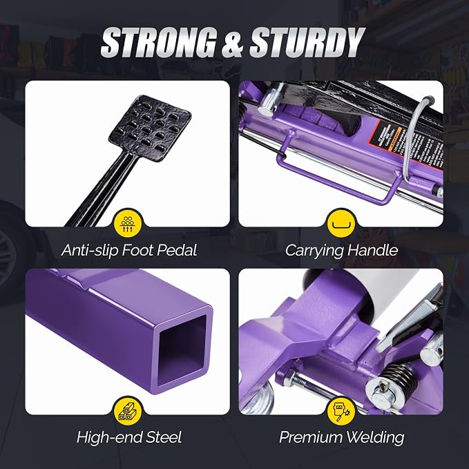 Car Wheel Dolly Set of 4, Mechanical 6000-lbs Car Dollies, 12'' Wheel Vehicle Positioning Jack, No Assembly, Heavy Duty Rollers w/Ratcheting Foot Pedal, for Tire Auto Repair, Purple