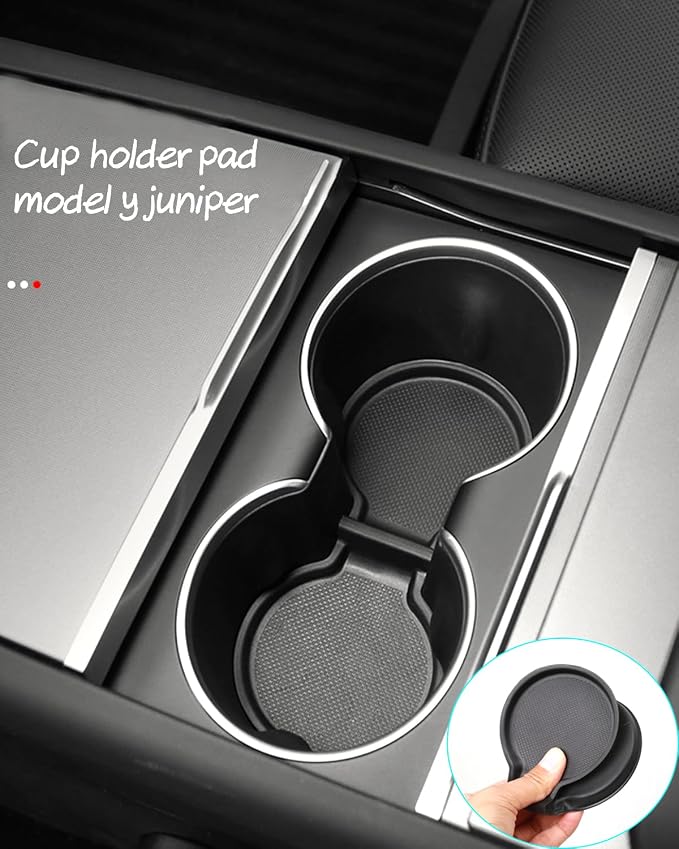 Door Side Pocket Storage Box Liners, 4pcs TPE Front & Rear Door Pocket Inner Organizer Trays and Cup Holder Pad Compatible with Tesla Model Y Juniper 2025 2026