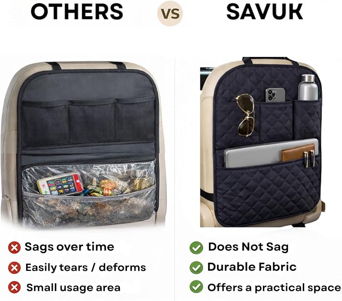 2 Pack Car Back Seat Cover 3 Pocket + 1 XLarge Pocket Organizer Protector from Dirt Scratches Mud Fit All Automotive Model Waterproof Durable Preventing the Impact of Children Kick 17"x25"