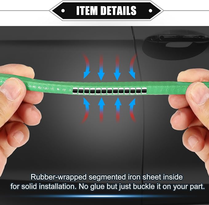 Car Door Edge Guard, 16.4ft U Shape Rubber Edge Trim Seal Strip Protector Universal for Car Truck ATV Boat Multifunctional No Glue PVC Iron Green