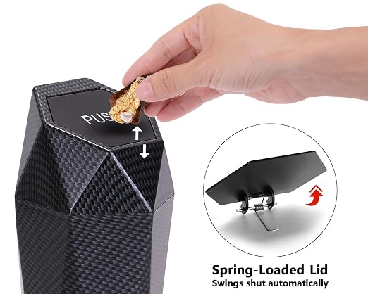 Car Trash Can with Lid, 2 Pack Mini Car Trash Can Cup Holder, Cars Garbage Can Car Accessories for Interior, Leakproof Car Trash Bin, Multipurpose Trash Can for Cars (Carbon Fiber Pattern)