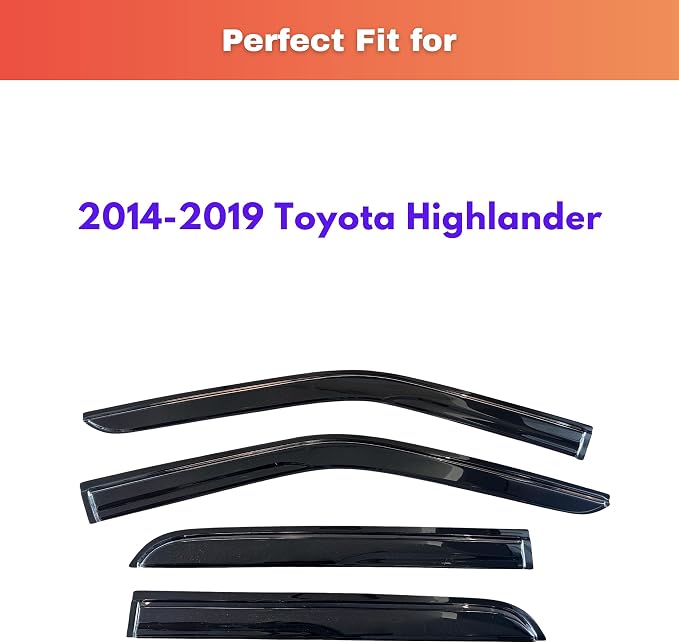 KPY Rain Guards Fit for 2014-2019 Toyota Highlander, Out-Channel Window Visors Vent Wind Deflectors 4PC, Car Accessories for 14-19 Highlander