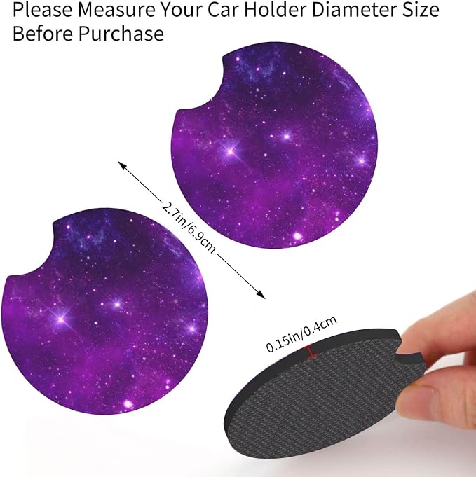 Purple Galaxy Steering Wheel Cover + Purple Starry Sky 2pc Car Coasters | Breathable Universal for 15 Inch Anti-Slip Car Suitable for Men Women Galaxys