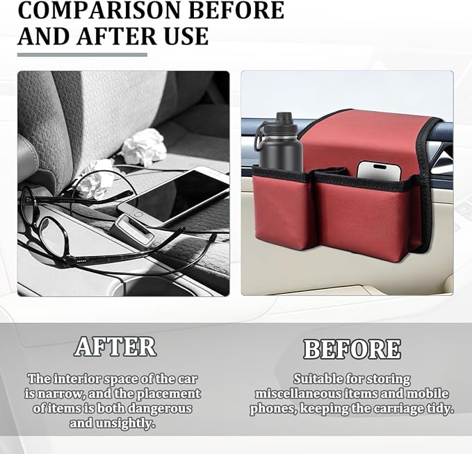 Car Window Armrest Storage Box, Comfortable Leather Vehicle Door Side Arm Rest Pad Organizer Bag, Multifunctional Automotive Window Armrest Storage Pocket, Universal for SUV Van Truck (Red)