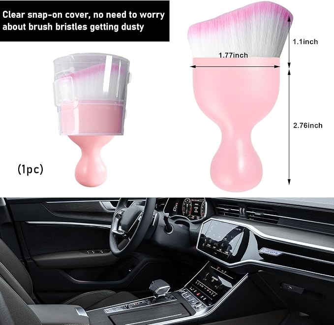 Car Detailing Brush, Curved Soft Bristles Auto Removal Dust Collectors, Universal Vehicle Dashboard, Air Conditioner Vents etc Interior Cleaning Tool Accessory (Pink/Pink)