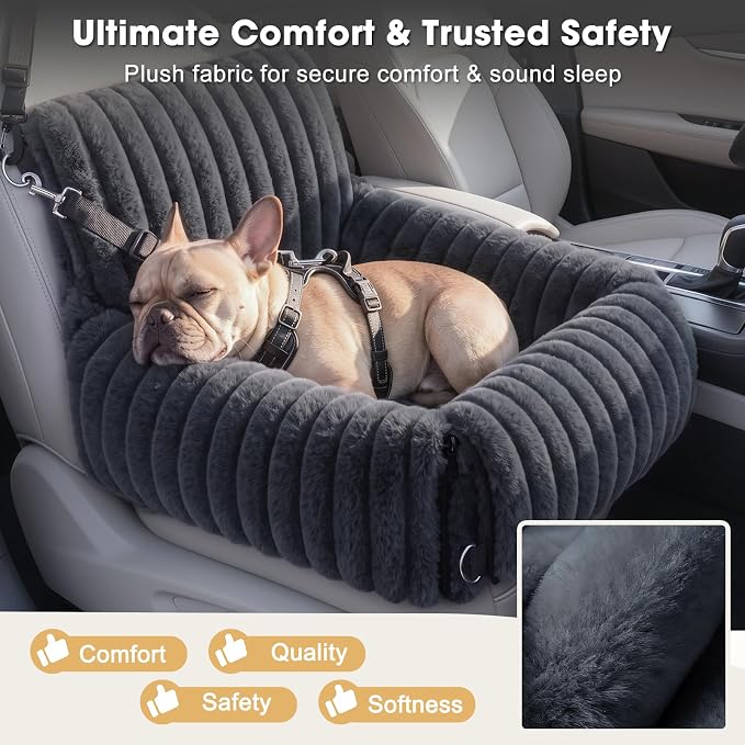 Dog Car Seat for Small/Medium Dogs up to 25 lbs, Multi-Functional Dog Carrier for Car with Detachable Washable Cover, Pet Travel Bed with Clip-On Safety Leash, Grey