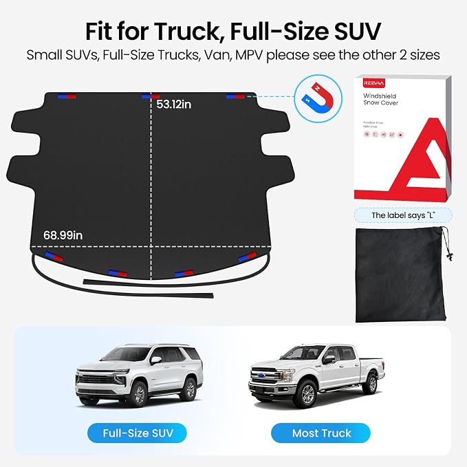 Upgraded Car Windshield Cover for Ice & Snow [All-Weather Protection] Magnetic Fit Weatherproof Frost Cover, Car Winter Accessories, Fit for Trucks, Full-Size SUVs