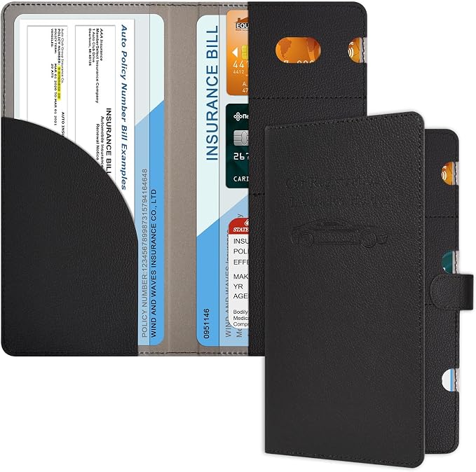 Car Registration and Insurance Holder, Vehicle Glove Box Organizer Cool Car Accessories, Car Document Holder for Cards, Driver License & Essential Document, JD-Black