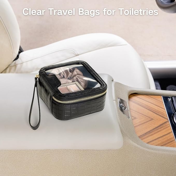 Clear Makeup Bag - TSA Approved Toiletry Bag for Carry-on & Checked Luggage, Water Resistant Car Storage Organizer with Reinforced Seams