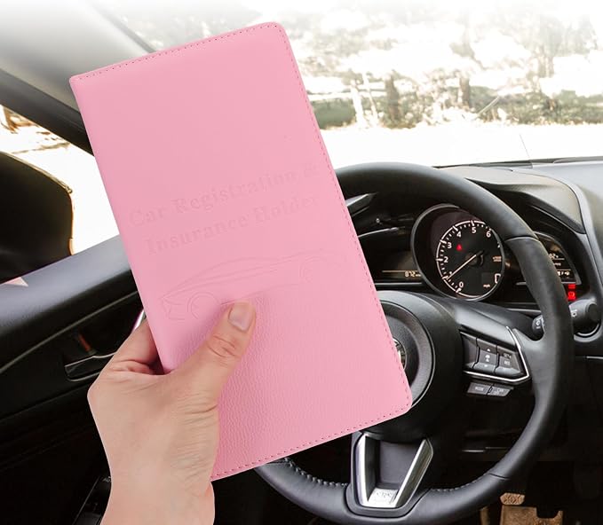 Car Registration and Insurance Holder, Car Accessories Vehicle Glove Box Car Organizer Women Car Accessories with Magnetic Shut for Cards, Essential Document, Driver License, Pink