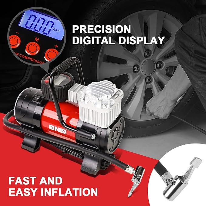 DNA Motoring 12 V 125 PSI LED Flash Light Air Pump Portable Air Compressor Inflator for Cars, Bikes and Balls (TOOLS-00083)
