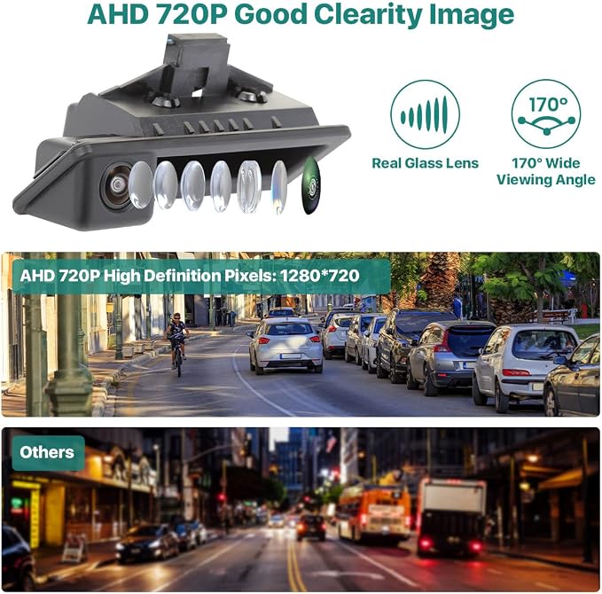 AHD 720P Vehicle Backup Camera for BMW E82 E88 E84 E90 E91 E92 E93 E70 E60 E61 E39 3 5 X5 X6, Car Rear View 170 Fisheye Lens IP68 Waterproof Trunk Handle Camera