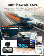Real 4K Dash Cam Front and Rear, 5.8GHz Wi-Fi GPS, Dual Camera HDR with Top-Level Sensor, 3.3'' IPS Screen, Super Night Vision, G-Sensor, Parking Mode, Dash Camera for Cars with App, Support 512GB Max