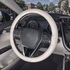 Steering Wheel Cover Universal Standard Size 14.5-15 inch, Non-Folding Packaging, Breathable Microfiber Leather, Anti-Slip, Soft Grip, Fits Most Cars SUVs Trucks, Light Creamy Gray