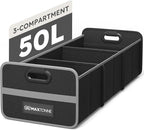 50L Car Trunk Organizer, Heavy-Duty 600D Oxford Collapsible Storage Box with 3-Compartments & Securing Straps, Foldable Organizer for SUV/Sedan/Truck, Car Accessories Storage