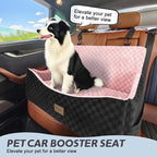 Dog Car Seat for Medium/Large Dogs - Reversible Dual-Sided Travel Dog Car Bed with Memory Foam, Washable Pet Booster Seat for Dogs up to 55 lbs or 2 Small Dogs, 2 Safety Leashes, Pink