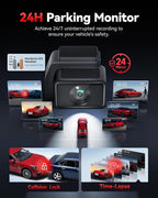 F4 Pro 4K Mini Dash Cam Front and Rear, STARVIS 2 Night Vision, 128GB Card Included, 5.8GHz WiFi 6 Instant Export, 2.2" Touch Screen Dash Camera for Cars, Voice Control, 24H Parking Mode
