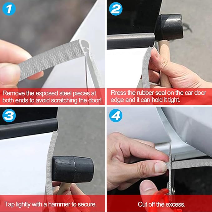 13Ft(4M) Long Car Door Edge Guards, U Shape Edge Trim Rubber Seal Protector Car Door Protection Anti-Collision Rubber Clips Easy to Cut No Need Adhesive Fit for Most Vehicles| Grey