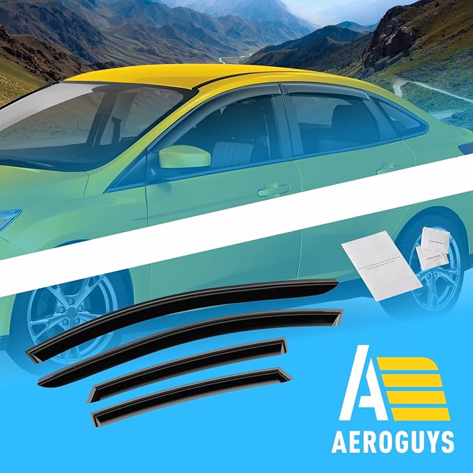 Extra Durable Window Deflectors Tape-On Window Visors Rain Guards Fit for Ford Focus 2012-2018 Sedan/Hatchback, Sun Visors, Wind Vent for Shades, Exterior Car Accessories - 4pcs. AG0947