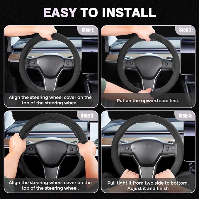 Winter Steering Wheel Cover, Microfiber Suede Car Steering Wheel Covers with Anti-Slip Lining, Breathable Elastic Car Steering Wheel Protector Soft, Universal Standard Size 14-15 inch