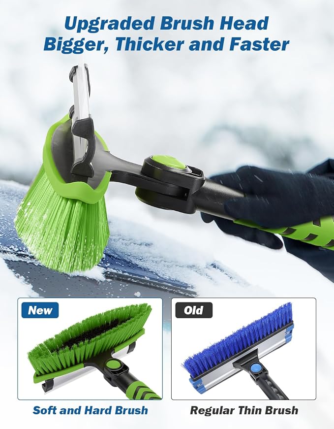 41.5IN Extendable Snow Brush and Ice Scraper, 270°Pivoting Snow Scraper Brush for Car Windshield, Telescoping Ice Scraper, Foam Grip, Heavy Duty Snow Remover for Cars, Trucks, SUV (Green)