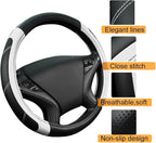 Line Rider Microfiber Leather Sporty Steering Wheel Cover Universal Fits for 95% Truck,SUV,Cars,14.5-15inch Anti-Slip Safety Comfortable Desgin (Black-White)