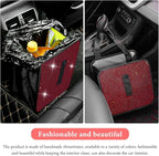 Car Foldable Trash Can, Bling Rhinestone Oxford Garbage Container Hanging Waterproof Organizer, Mini Crystal Dustbin Waste Basket Leakproof Trash Bin for Car Office Kitchen (Red)