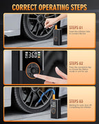 Tire Inflator Portable Air Compressor, 150 PSI Air Compressor with Digital Pressure Gauge, 3X Faster Portable Air Pump for Car, Motorcycle, Bicycle, Ball and More(Black)