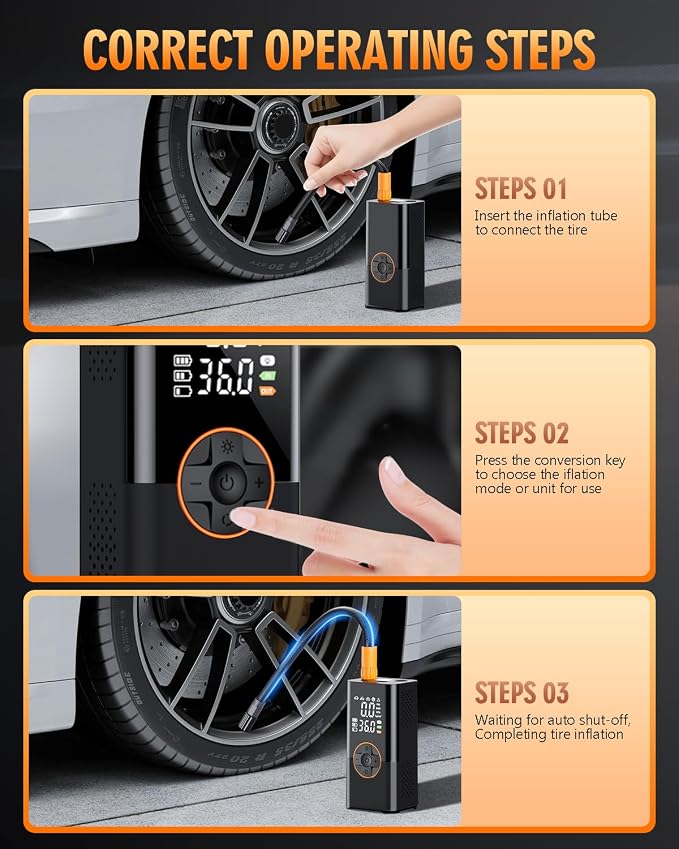 Tire Inflator Portable Air Compressor, 150 PSI Air Compressor with Digital Pressure Gauge, 3X Faster Portable Air Pump for Car, Motorcycle, Bicycle, Ball and More(Black)