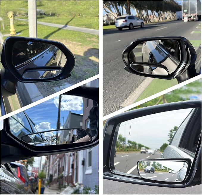2 PCS Blind Spot Mirror, Rectangular Framed Curved Wide-angle Rearview Mirror, HD Anti-glare Parking Accessory with Adjustable Bracket, Truck Accessories for Men (Black)