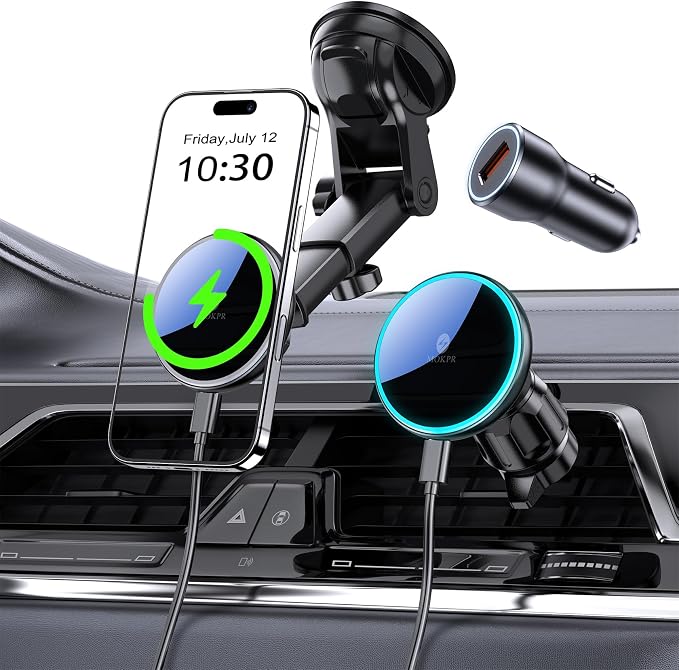 Only for iPhone Magsafe Car Mount Charger, Magnetic Phone Holder for Your Car Charger Dash Windshield Vent Magnetic Wireless Car Charger Mount for iPhone 17 16 15 14 13 12