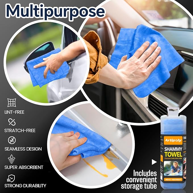 Premium Extra Large Shammy Cloth for Car Drying 2pk (34”x25”)-Super Absorbent XL Chamois Towel for Car-Reusable Shammy Towel for Car, Bathroom,Pets, Dust Remove, No Spots/Streak/Scratch
