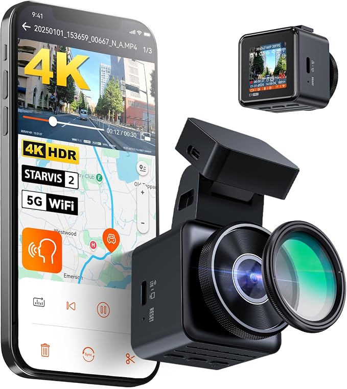 E1 Pro 4K Mini Dash Cam Front, STARVIS 2 PlatePix HDR Night Vision Car Camera, Built-in 5G WiFi GPS, 1.54'' IPS Screen, Voice Control, 24/7 Buffered Parking Mode, Support 1TB Max