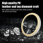Steering Wheel Cover, Bling Crystal Rhinestones Auto Wheel Protector, Sparkly Cover Universal Fit Diverse 14.5-15 inch Steering Wheel, Interior Decor Car Accessories (White+Beige)