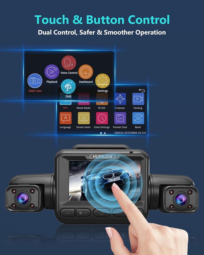 AI 4K Dash Cam Front and Rear Recording with Driver Monitoring System, 360° View 4 Channel Dashcam Car Camera, STARVIS 2 Night Vision, 5G Wi-Fi GPS, 3" Touch Screen, with 64GB Card, V8 MAX