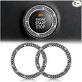 Car Bling Crystal Rhinestone Engine Start Ring Decals, 2 Pack Car Push Start Button Cover/Sticker, Key Ignition Knob Bling Ring, Sparkling Car Interior Accessories for Women (Double Black)
