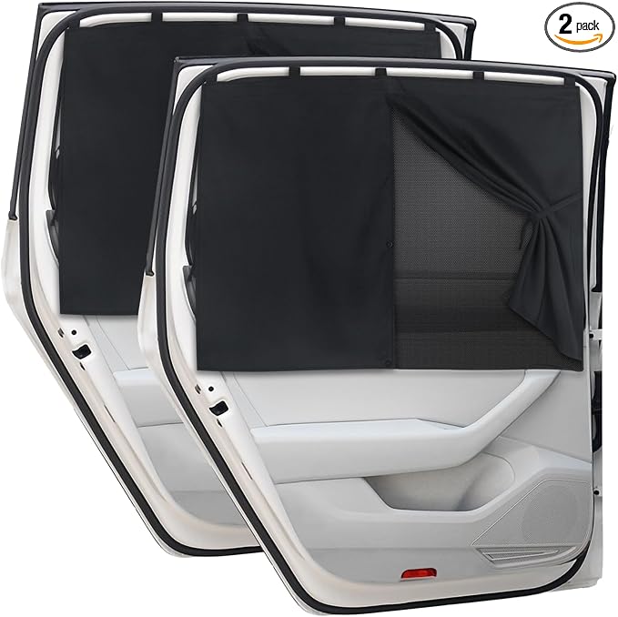 Car Window Shades, 2 PCS Magnetic Double Layer Auto Sun Shade for Side Windows Privacy Full Covers/Half Shade Options Back Car Window Curtains for Baby Protection