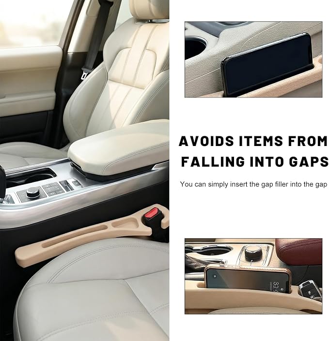 2 PCS Car Seat Gap Filler, Multi-Purpose Auto Seats Gaps Filler Side Organizer with Storage Slot, Super Flexible Gap Blocker Between Seat and Center Console, Car Accessories (Beige)