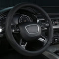 Black Leather Steering Wheel Cover Universal 15 inch