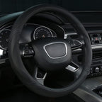Black Leather Steering Wheel Cover Universal 15 inch
