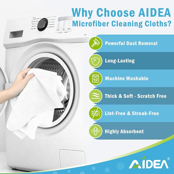 AIDEA Microfiber Cleaning Cloth White, 100PK, Cleaning Rags, 11.5"×11.5" | Microfiber Towels for Cars, Lint Free Cloth for House, Kitchen, White Shop Towels, Cleaning Supplies