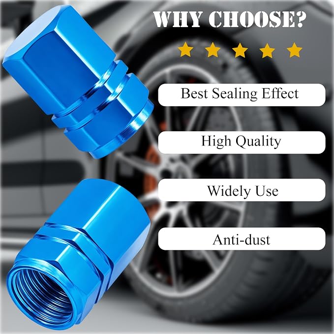 12PCS Tire Valve Stem Caps, with Rubber O-Ring, Corrosion Resistant Leak-Proof, Aluminum Alloy Universal Wheel Valve Covers for Cars, SUV, Trucks, Bikes, Motorcycles, Bicycles(Light Blue)