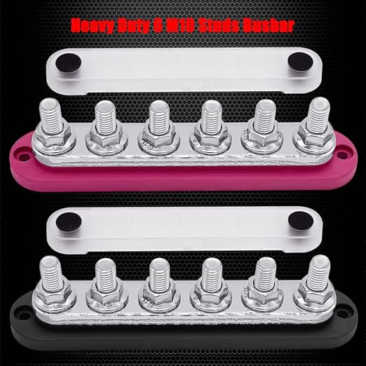 6 x M10 (3/8") Studs Power Distribution Block Bus Bar 12V, 7" HD 300A Marine BusBar Battery Distribution Block W/Cover for Car Boat Solar (Red & Black)