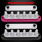 6 x M10 (3/8") Studs Power Distribution Block Bus Bar 12V, 7" HD 300A Marine BusBar Battery Distribution Block W/Cover for Car Boat Solar (Red & Black)