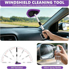 Windshield Cleaning Tool, 13PCS Car Detailing Kit Interior Cleaner, Car Window Cleaner with Extendable Handle, Car Interior Cleaning Kit with Detailing Brushes for Women Men (Purple)