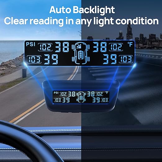 Tire Pressure Monitoring System, RV/Trailer TPMS with Solar Charging & Auto Calibration, M13 LCD Display tpms 4 sensors (0-99PSI)